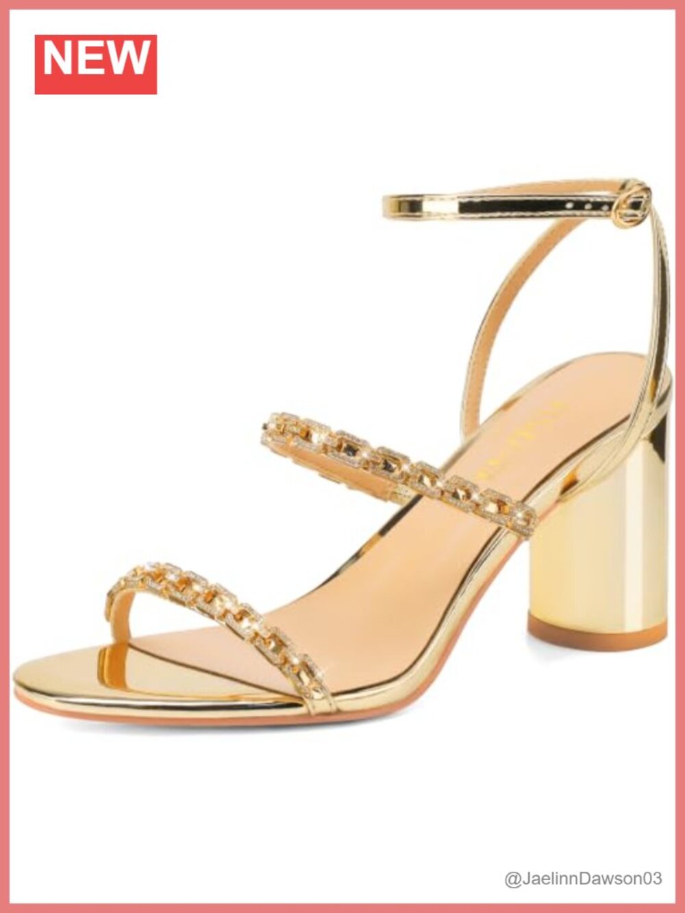 Women's Strappy Rhinestone Chain Heels Chunky Block Heel Sandals Round Open Toe